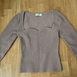 Babaton Sculpt Knit Sweetheart Longsleeve in Kasha Taupe (XS)